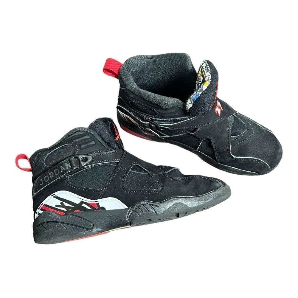 JORDAN Air 8 Retro Playoffs Black and Red Shoes. Size 2Y